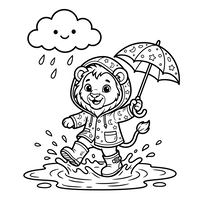 Leu Drăguț cu Pelerină de Ploaie Plisckând în Bălți