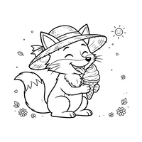 Happy Fox with Ice Cream and Sun Hat