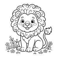 Lindo Filhote de Leão num Prado de Flores