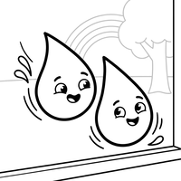 Gouttes d'Eau Joyeuses avec Arc-en-ciel et Arbre