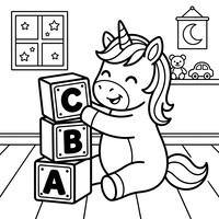 Bebé Unicornio Jugando con Cubos del Alfabeto