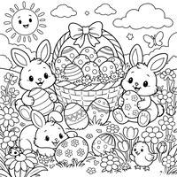 Coniglietti di Pasqua Felici con Cesto di Uova