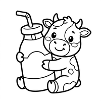 Cute Baby Cow with Milk Bottle