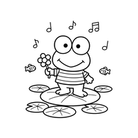 Sapo Feliz em Nenúfar com Flor e Música