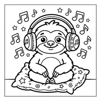 Muzikale luiaard die ontspant op een kussen