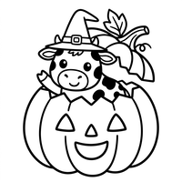 Mignonne Vache d'Halloween dans une Citrouille
