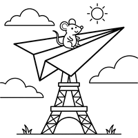 Mus der flyver et papirfly over Eiffeltårnet