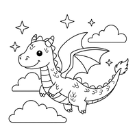 Dragón Sonriente Volando Entre Nubes y Estrellas