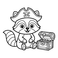 Raton Laveur Pirate avec Coffre au Trésor