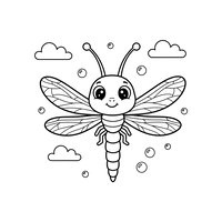 Szczęśliwa Ważka Kawaii z Chmurami i Bąbelkami