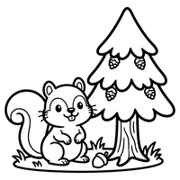 Schattig Eekhoorntje en Dennenboom