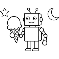 Robot Feliz con Helado, Estrella y Luna