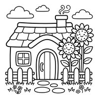 Cottage accogliente con girasoli sorridenti