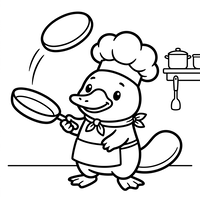 Vogelbekdier Chef die Pannenkoeken bakt