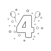 Celebração do Número 4 com Balões e Estrelas