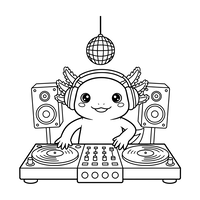 Axolotl DJ with Disco Ball and Turntables