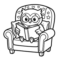 Wijze uil die leest in een fauteuil
